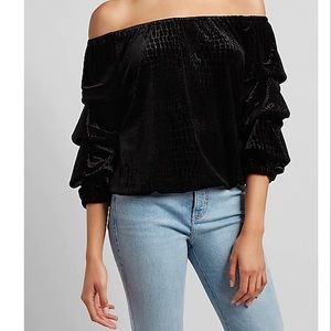 NWT Velvet Off The Shoulder Croc Embossed Top